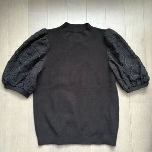 Black Puff Sleeve Knit Sweater